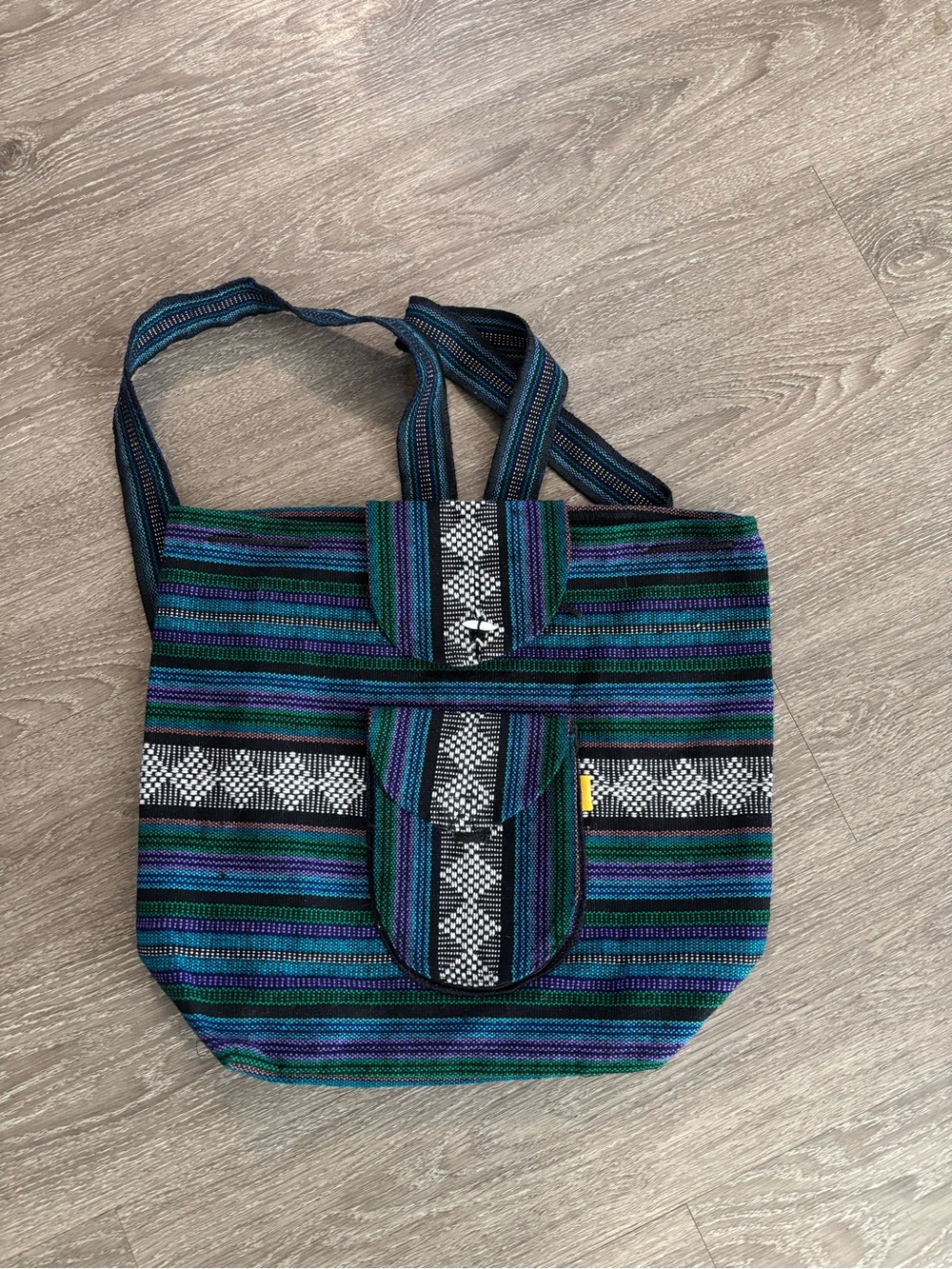 Striped Woven Shoulder Bag in Teal & Purple
